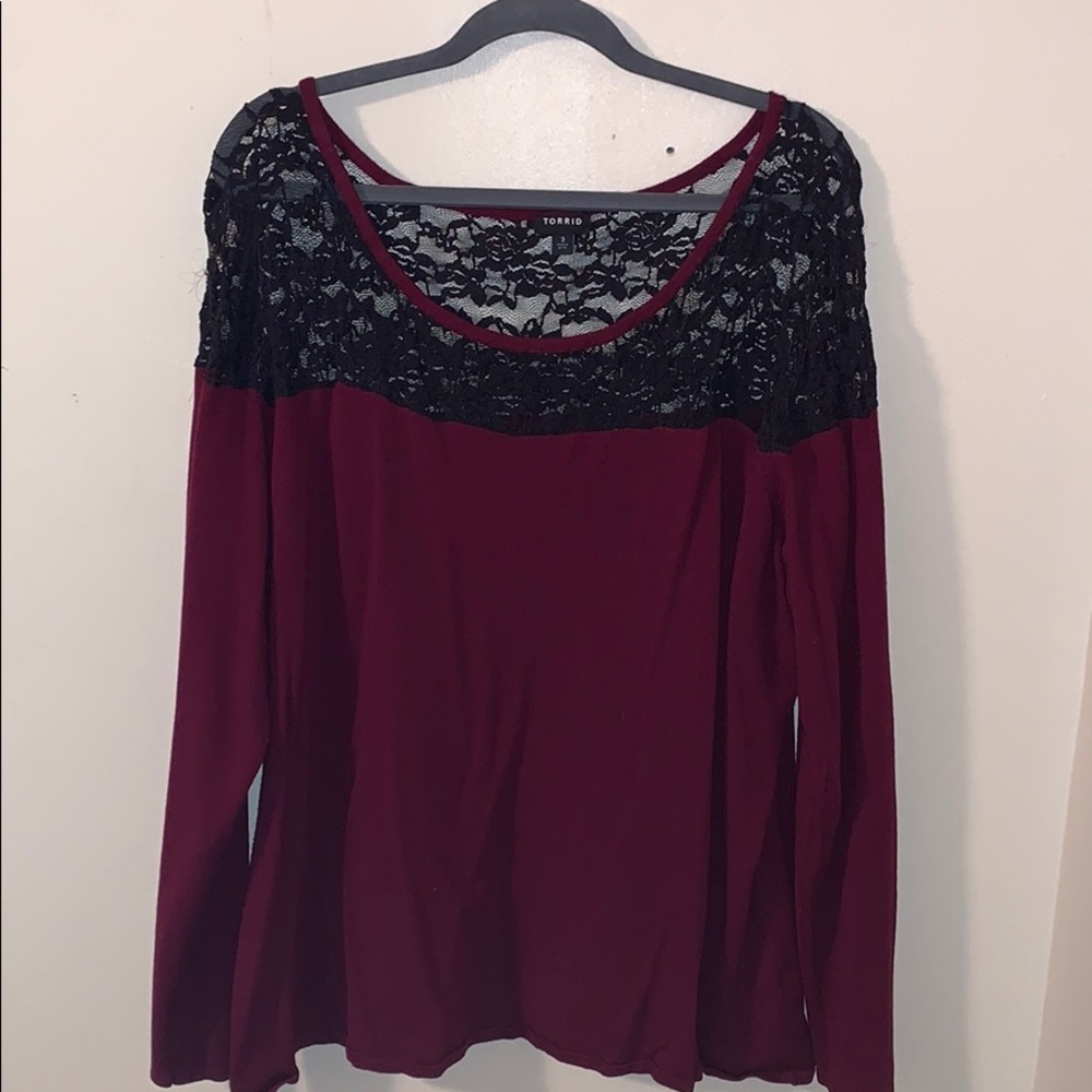Torrid lace top maroon long sleeve shirt